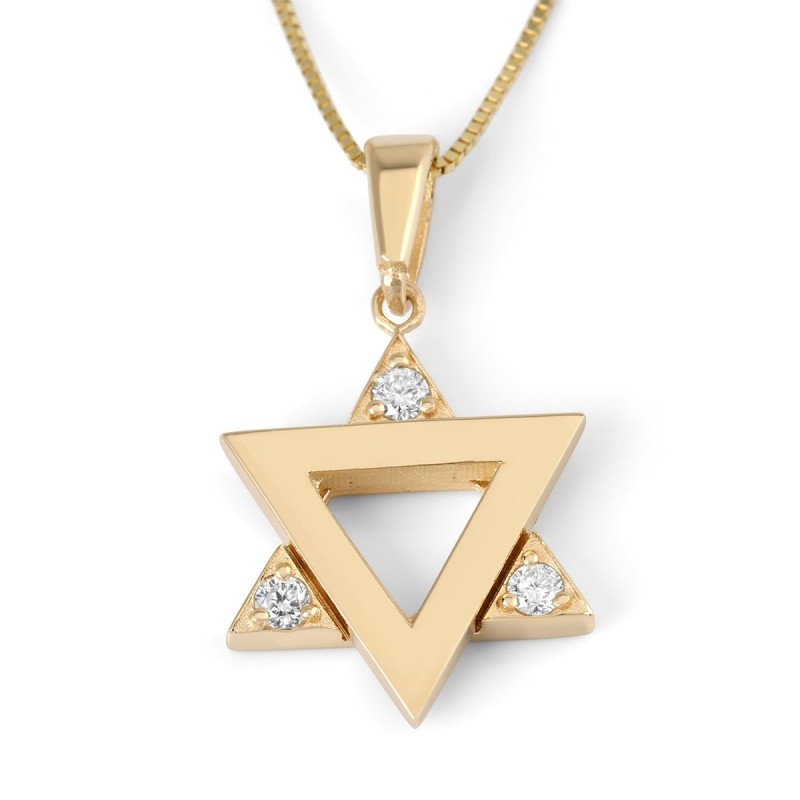 Collier moderne à pendentif étoile de David en or 14 carats avec diamants blancs - Y