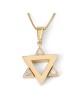 Collier moderne à pendentif étoile de David en or 14 carats avec diamants blancs - Y