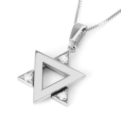 Modern 14K Gold Star of David Pendant Necklace With White Diamonds - Y