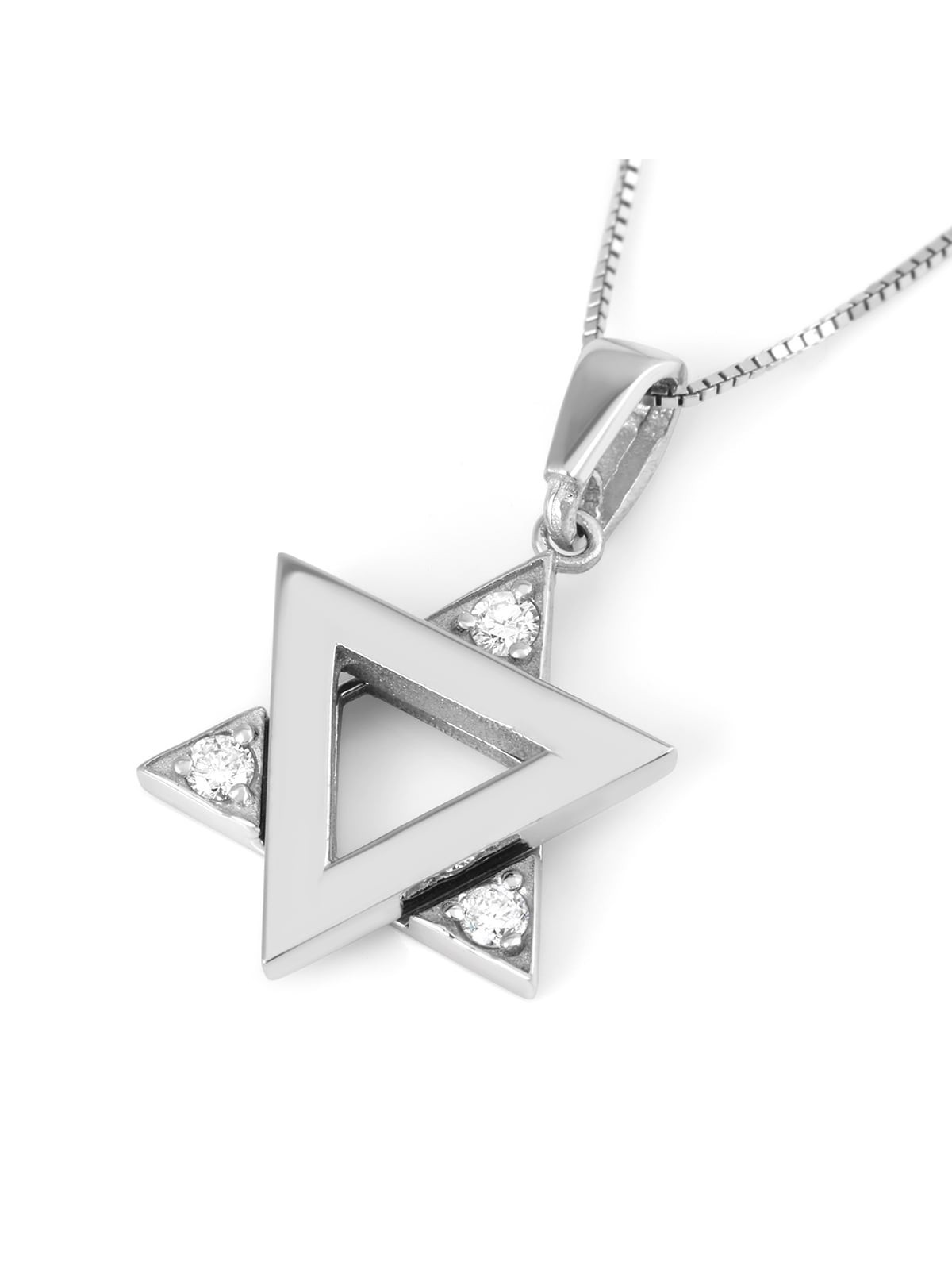Modern 14K Gold Star of David Pendant Necklace With White Diamonds - Y