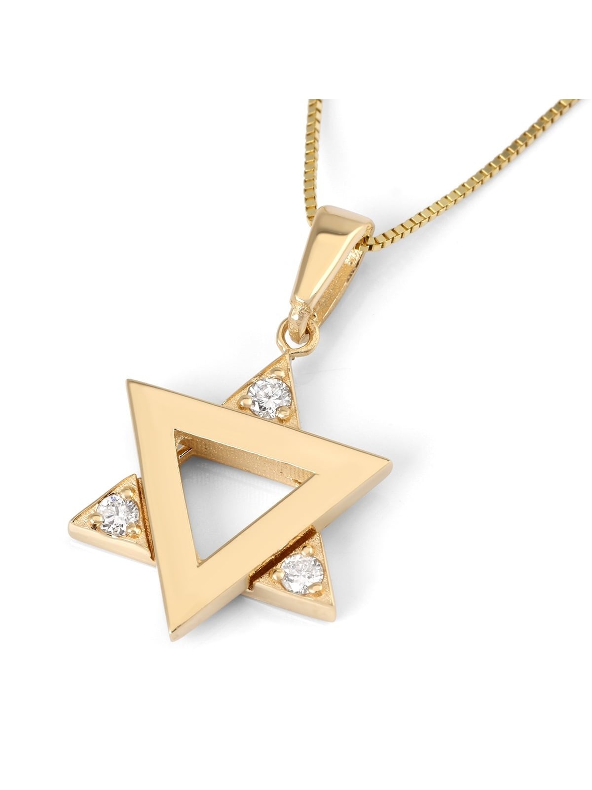Modern 14K Gold Star of David Pendant Necklace With White Diamonds - Y
