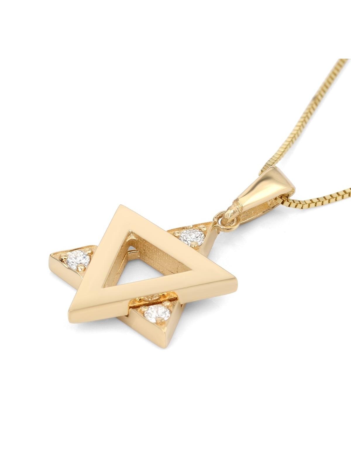Collier moderne à pendentif étoile de David en or 14 carats avec diamants blancs - Y