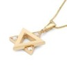 Modern 14K Gold Star of David Pendant Necklace With White Diamonds - Y