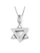 Modern 14K Gold Star of David Pendant Necklace With White Diamonds - Y