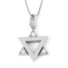 Modern 14K Gold Star of David Pendant Necklace With White Diamonds - Y
