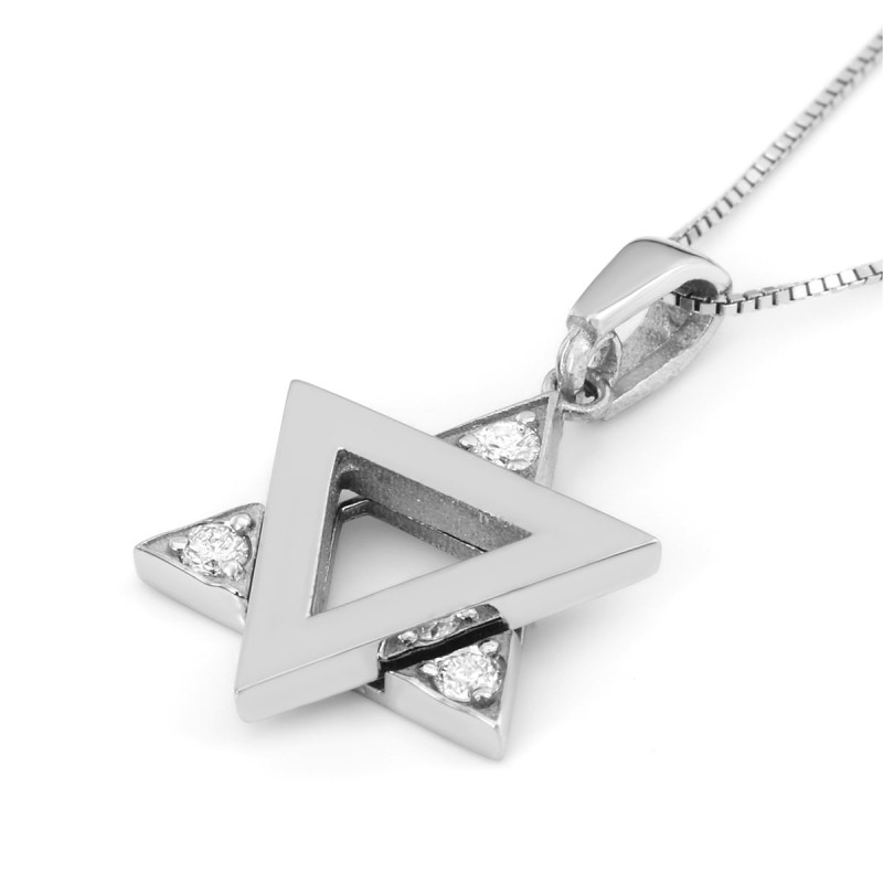 Collier moderne à pendentif étoile de David en or 14 carats avec diamants blancs - Y