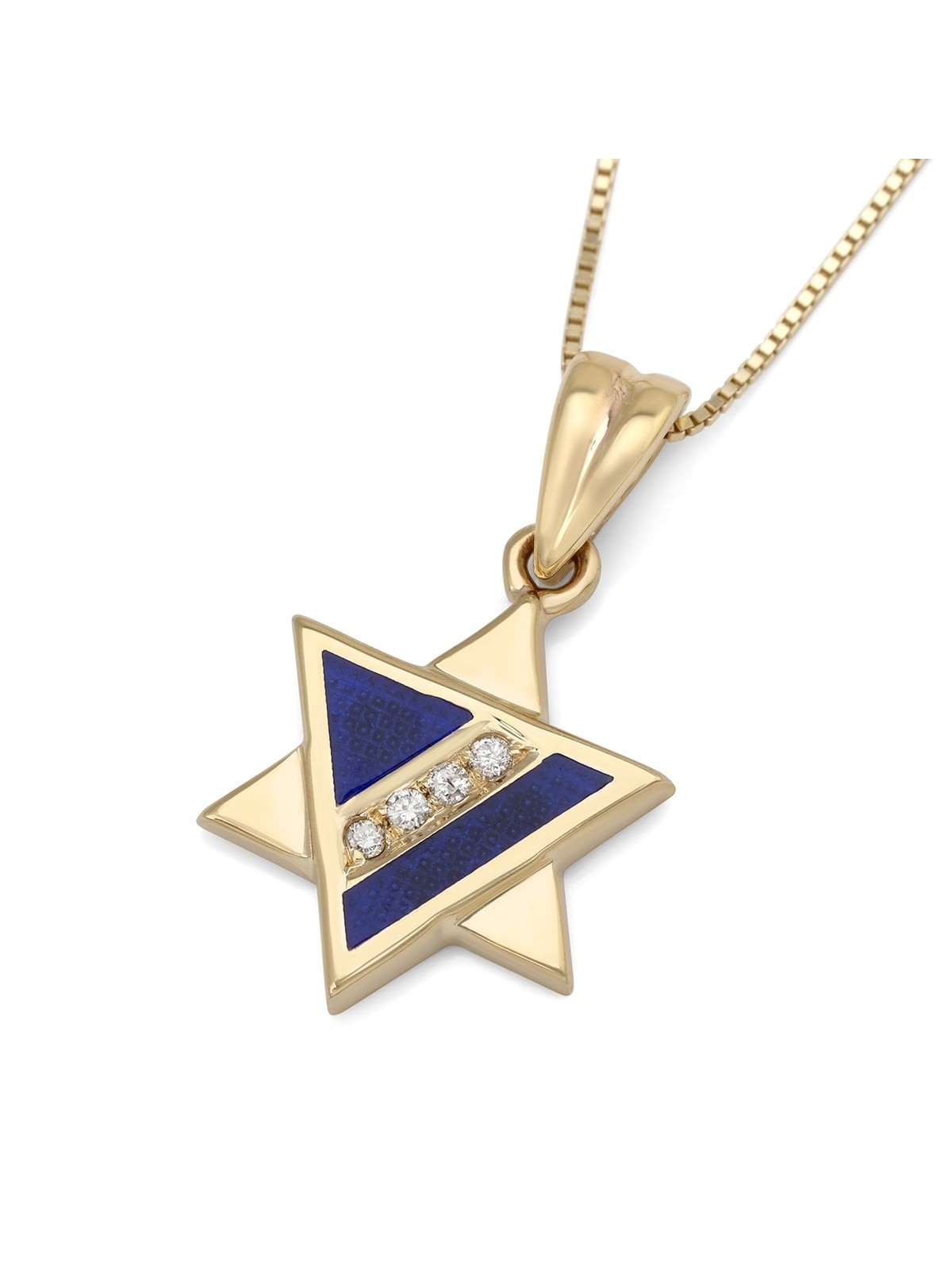 Stylish Star of David 14K Yelow Gold Pendant Necklace With White Diamo