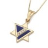 Stylish Star of David 14K Yelow Gold Pendant Necklace With White Diamo