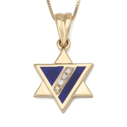 Stylish Star of David 14K Yelow Gold Pendant Necklace With White Diamo