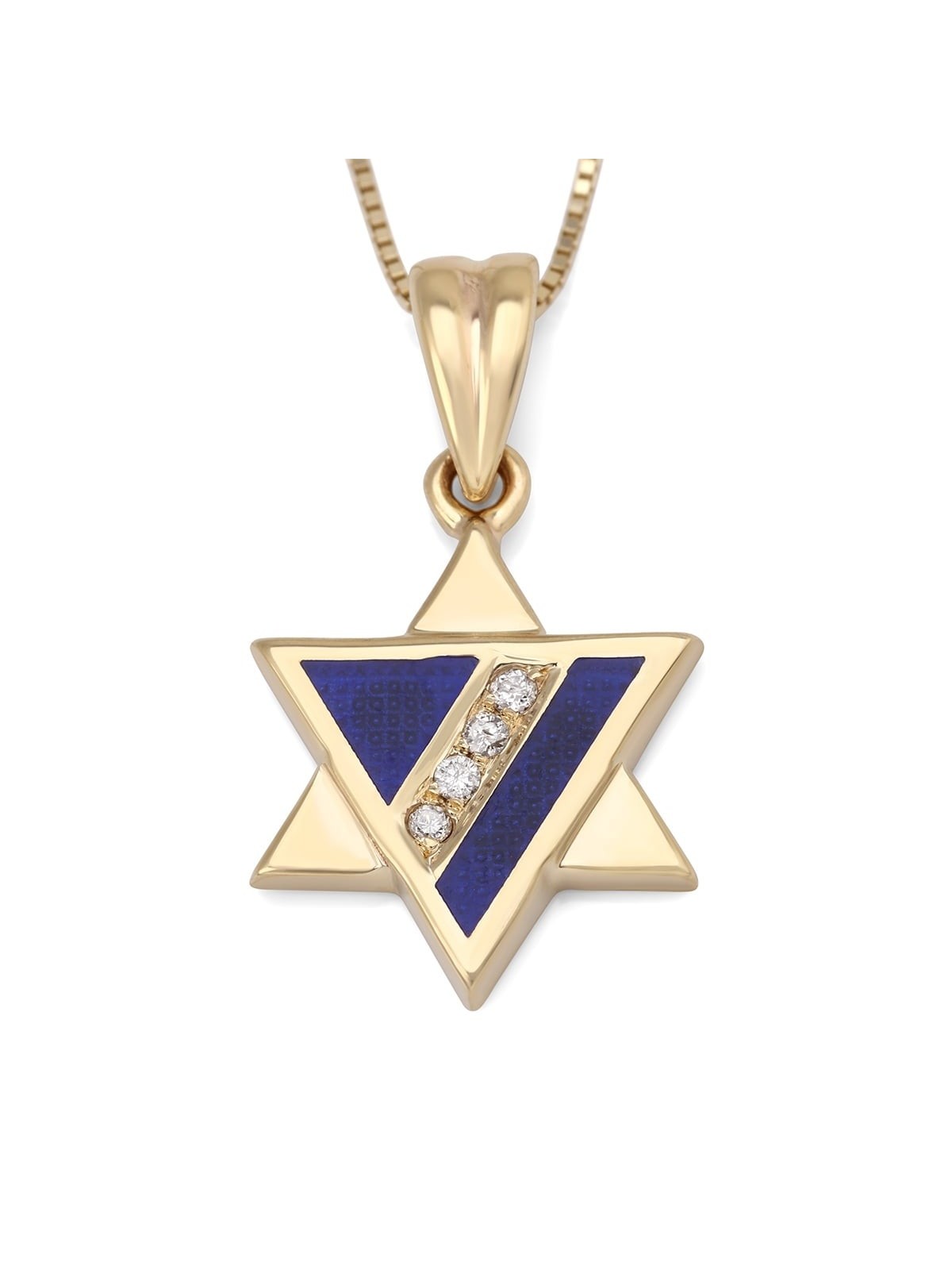Stylish Star of David 14K Yelow Gold Pendant Necklace With White Diamo