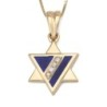 Stylish Star of David 14K Yelow Gold Pendant Necklace With White Diamo