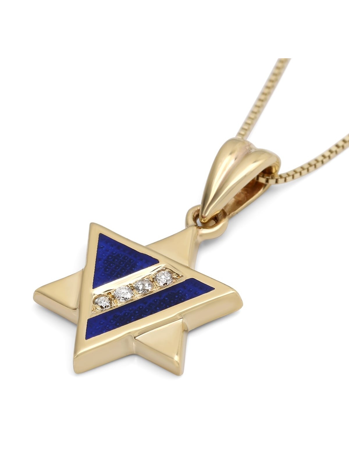 Stylish Star of David 14K Yelow Gold Pendant Necklace With White Diamo