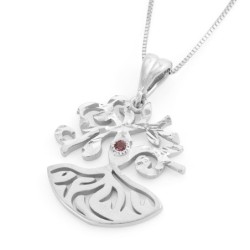14K Gold Modern Tree of Life Pendant Necklace with Topaz Stone