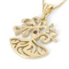 14K Gold Modern Tree of Life Pendant Necklace with Topaz Stone