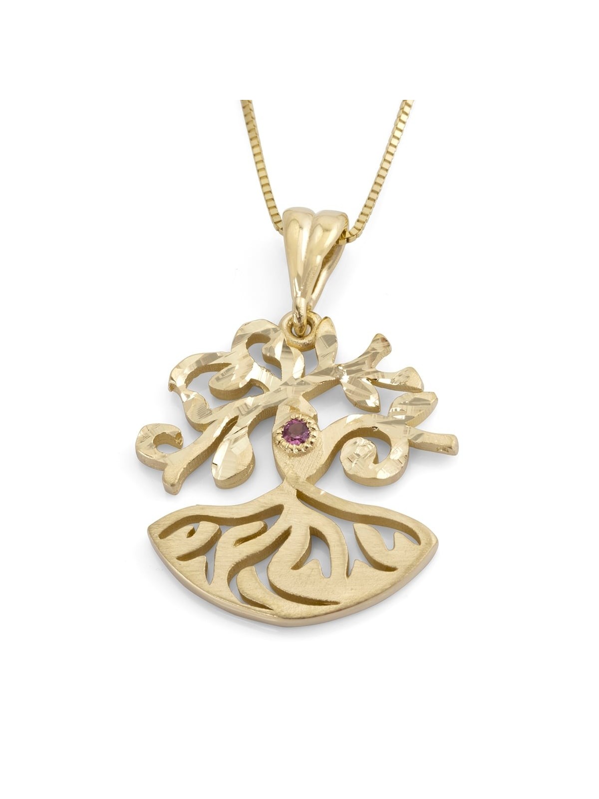 Collier pendentif arbre de vie moderne en or 14 carats avec pierre de topaze