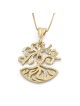 14K Gold Modern Tree of Life Pendant Necklace with Topaz Stone