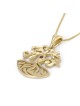 Collier pendentif arbre de vie moderne en or 14 carats avec pierre de topaze