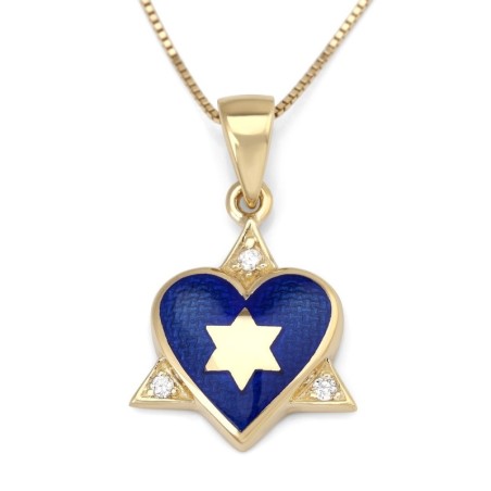 Collier pendentif étoile de David et cœur en or jaune 14 carats