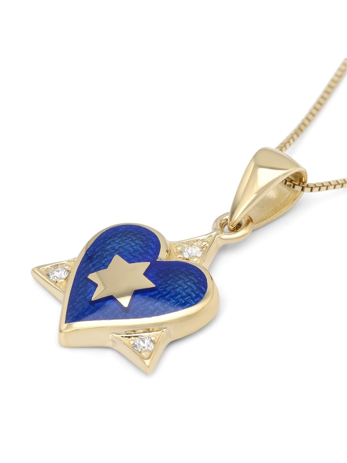 Collier pendentif étoile de David et cœur en or jaune 14 carats