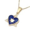 Star of David And Heart 14K Yellow Gold Pendant Necklace