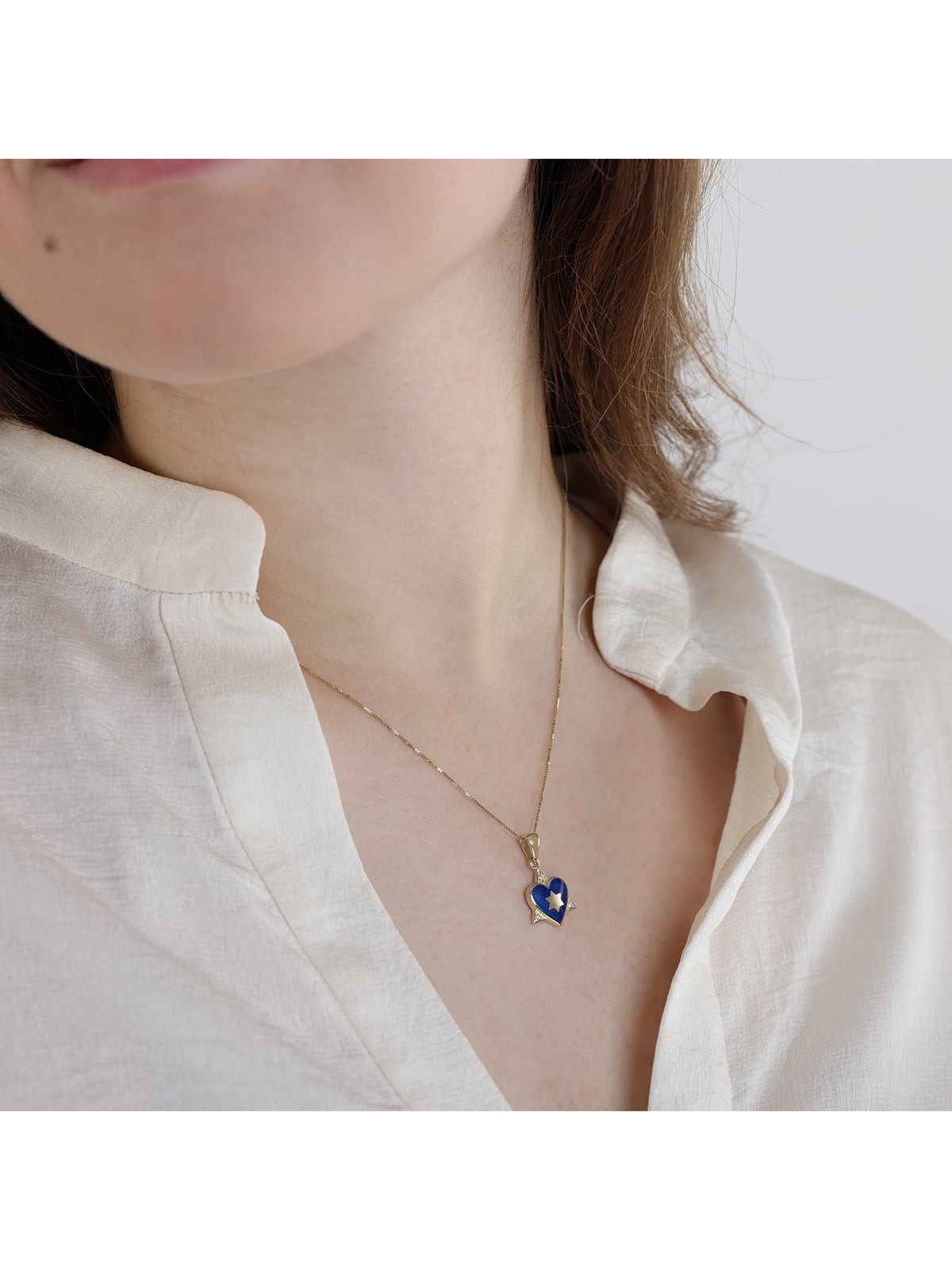 Star of David And Heart 14K Yellow Gold Pendant Necklace