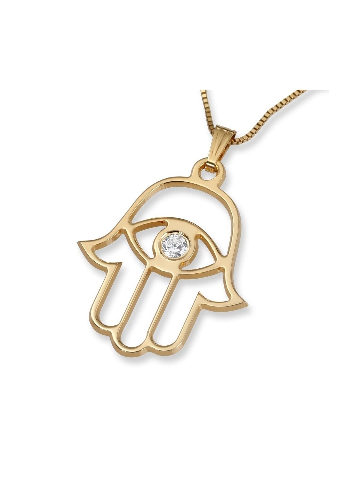Collier pendentif Hamsa mauvais œil en or 14 carats