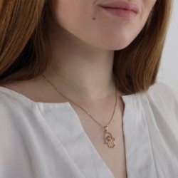 14K Gold Evil Eye Hamsa Pendant Necklace