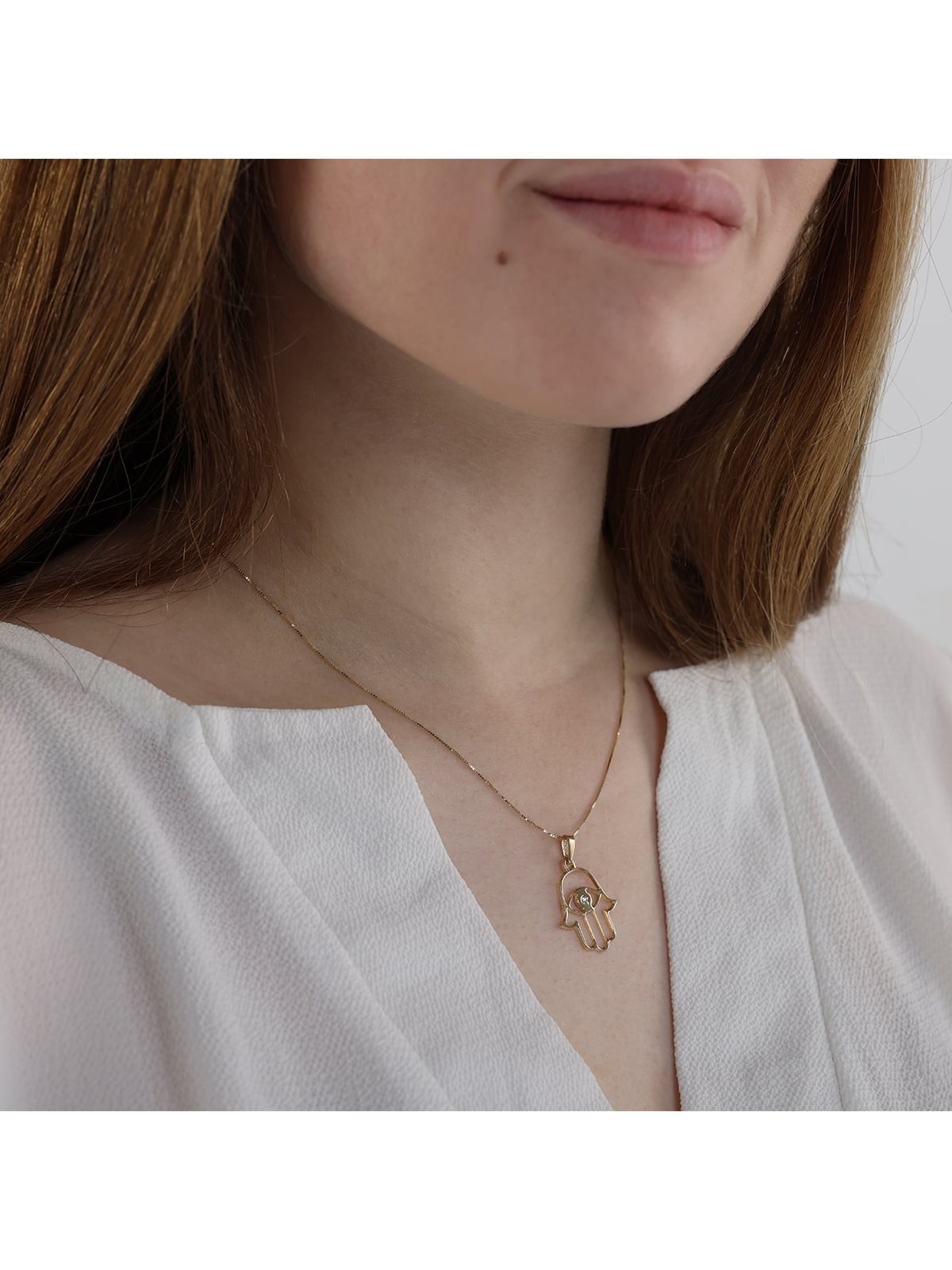 14K Gold Evil Eye Hamsa Pendant Necklace