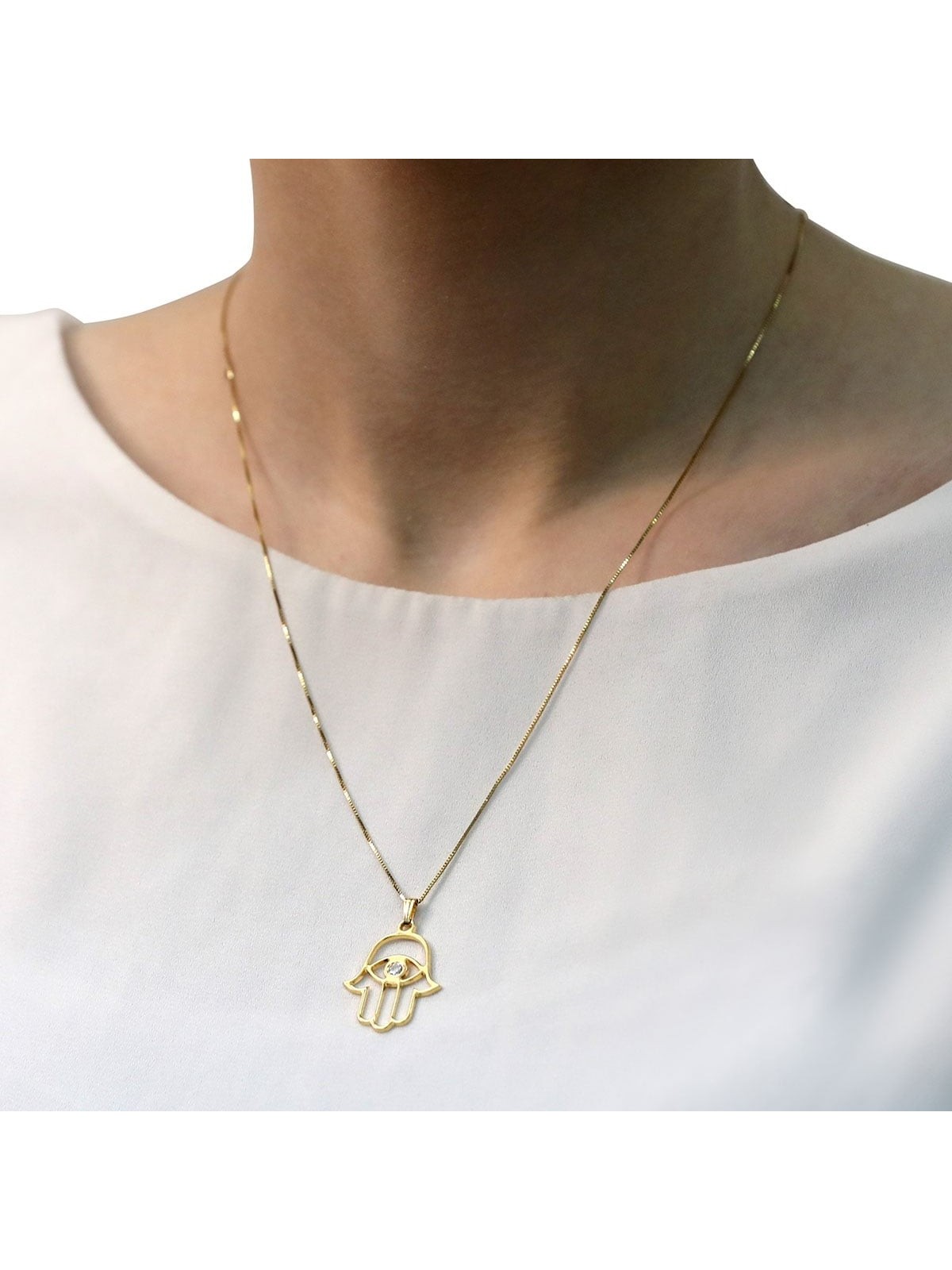 14K Gold Evil Eye Hamsa Pendant Necklace