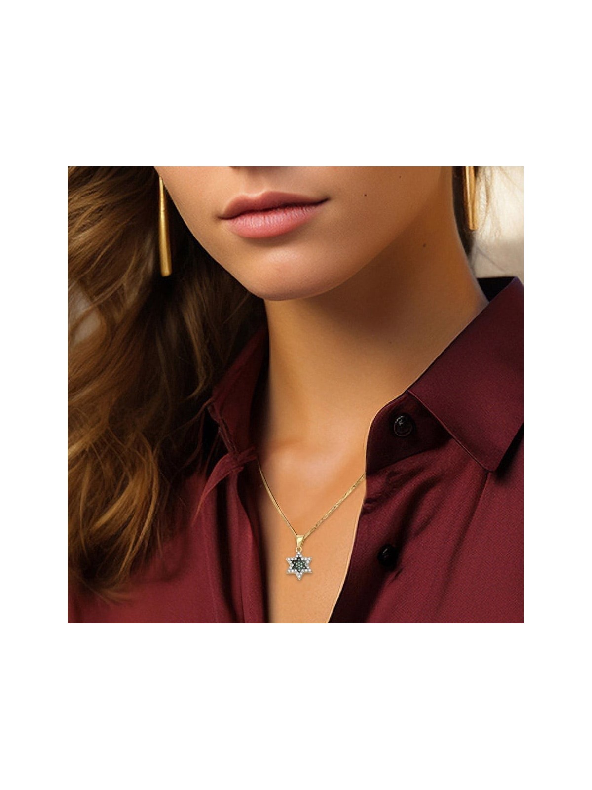 14K Yellow Gold White & Blue Diamond Star of David Pendant