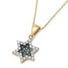 14K Yellow Gold White & Blue Diamond Star of David Pendant