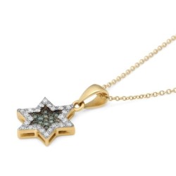 14K Yellow Gold White & Blue Diamond Star of David Pendant