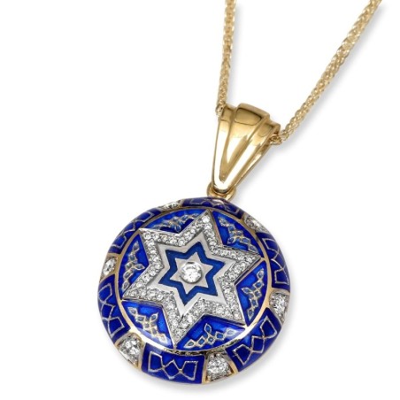 Anbinder Jewelry Pendentif étoile de David en or 14 carats et émail bleu avec D