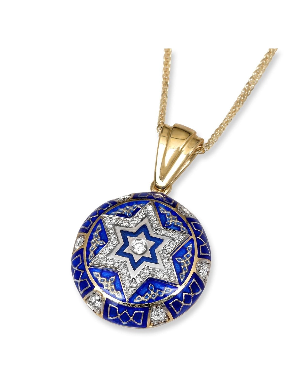 תכשיטי אנבינדר זהב 14K וכחול אמייל תליון מגן דוד עם D