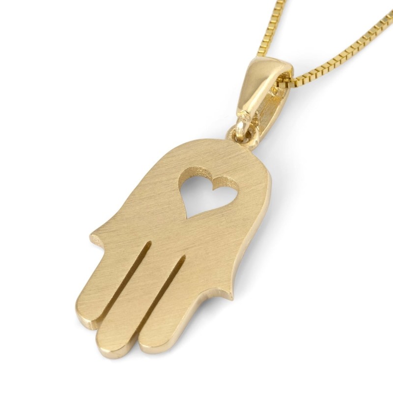 Collier pendentif Hamsa avec coeur en or 14 carats