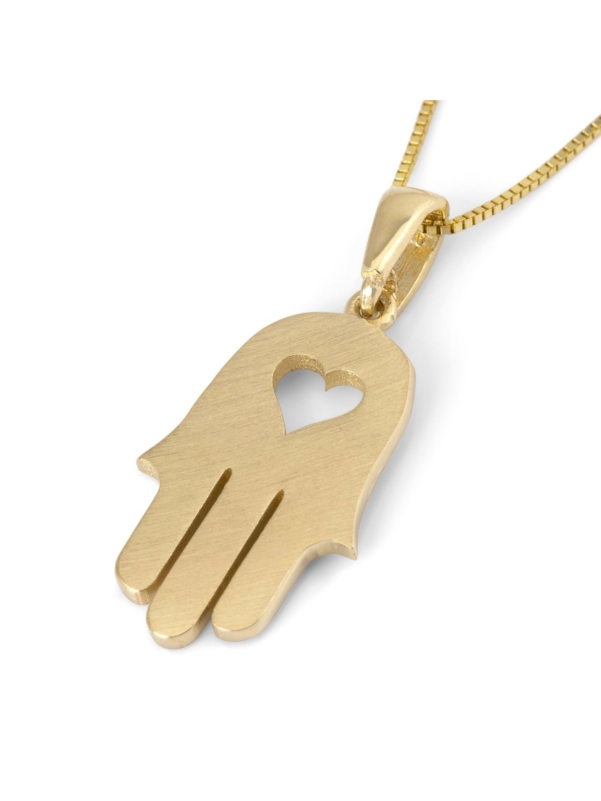 Collier pendentif Hamsa avec coeur en or 14 carats