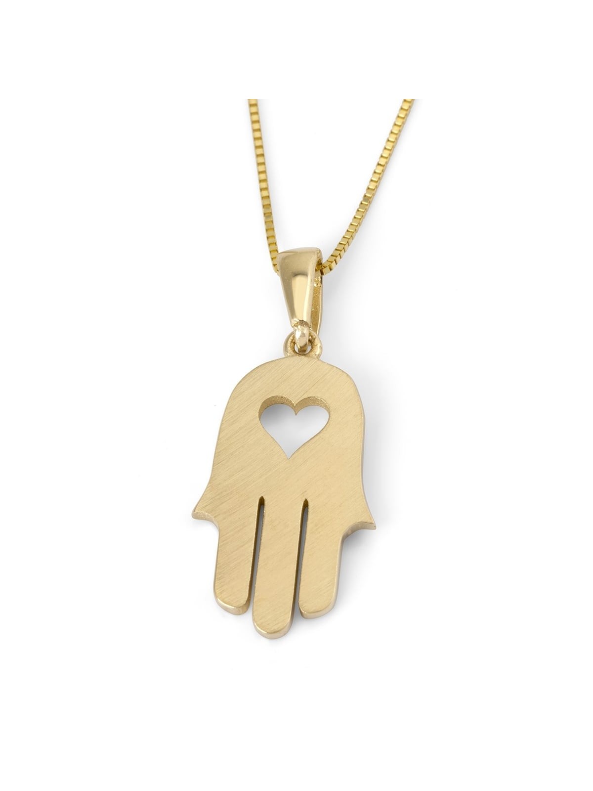 Collier pendentif Hamsa avec coeur en or 14 carats