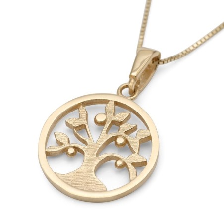Collier élégant avec pendentif arbre de vie rond en or 14 carats (choix de couleurs)