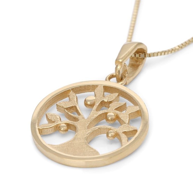 Collier élégant avec pendentif arbre de vie rond en or 14 carats (choix de couleurs)
