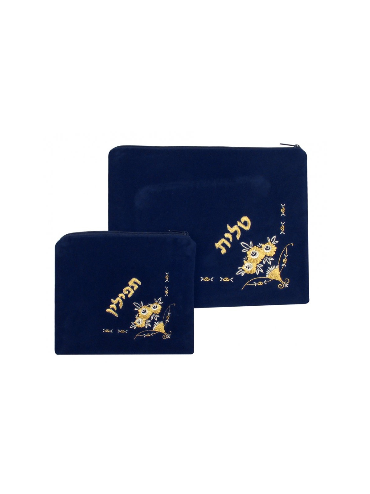 Dark Blue Velvet Tallit Tefillin Bags Flowe... | Talit & Tefillin Bags