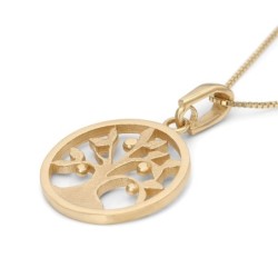 Stylish 14K Gold Round Tree of Life Pendant Necklace (Choice of Colors