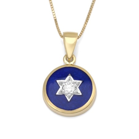 Collier à pendentif étoile de David en or 14 carats orné de diamants ronds