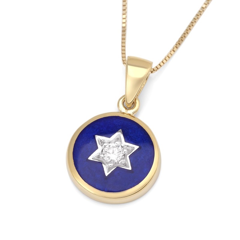Collier à pendentif étoile de David en or 14 carats orné de diamants ronds