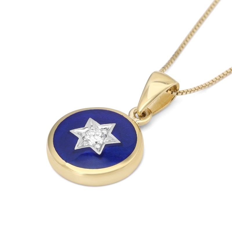 Collier à pendentif étoile de David en or 14 carats orné de diamants ronds