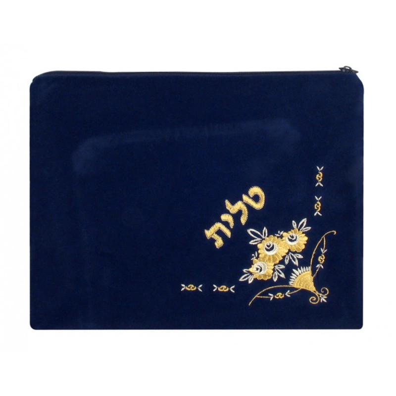 Dark Blue Velvet Tallit Tefillin Bags Flowe... | Talit & Tefillin Bags