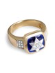 Bague pavée étoile de David en or jaune et blanc 14 carats avec émail bleu et 1