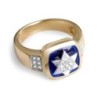 14K Yellow & White Gold Star of David Pavé Ring with Blue Enamel and 1
