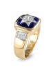 Bague pavée étoile de David en or jaune et blanc 14 carats avec émail bleu et 1