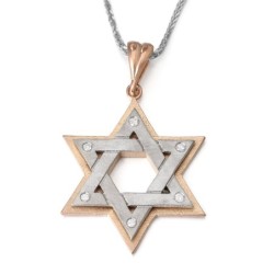 Two-Toned 14K Rose Gold Double Star of David Pendant Necklace With Whi