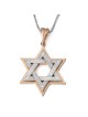 Collier à pendentif double étoile de David en or rose 14 carats bicolore avec Whi